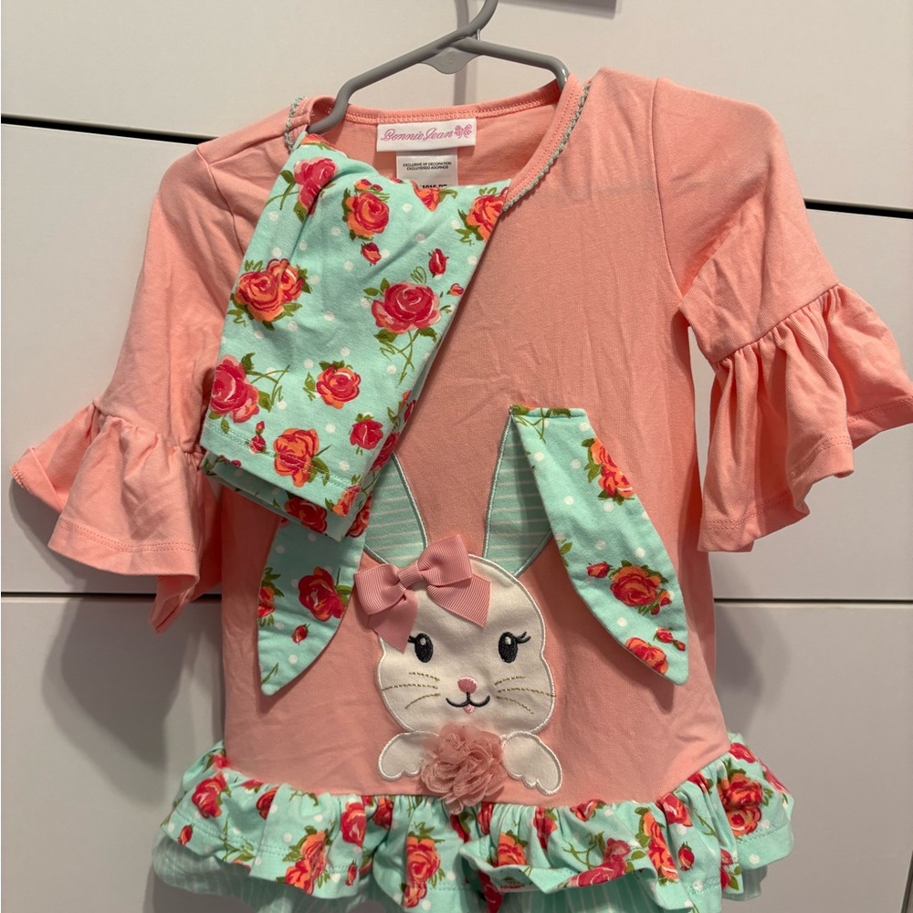 Bonnie Jean Peach Bunny Dress with Floral Design